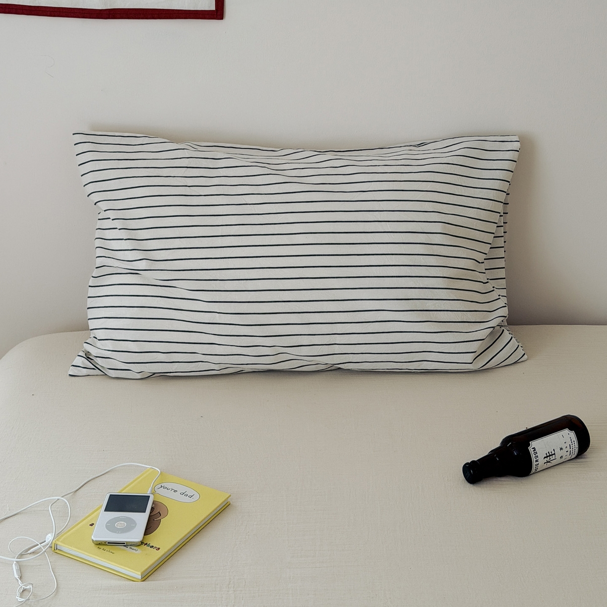 艾沁家纺 2026新款全棉纯棉色织水洗棉单品枕套 枕套单件5 黑细条-横条