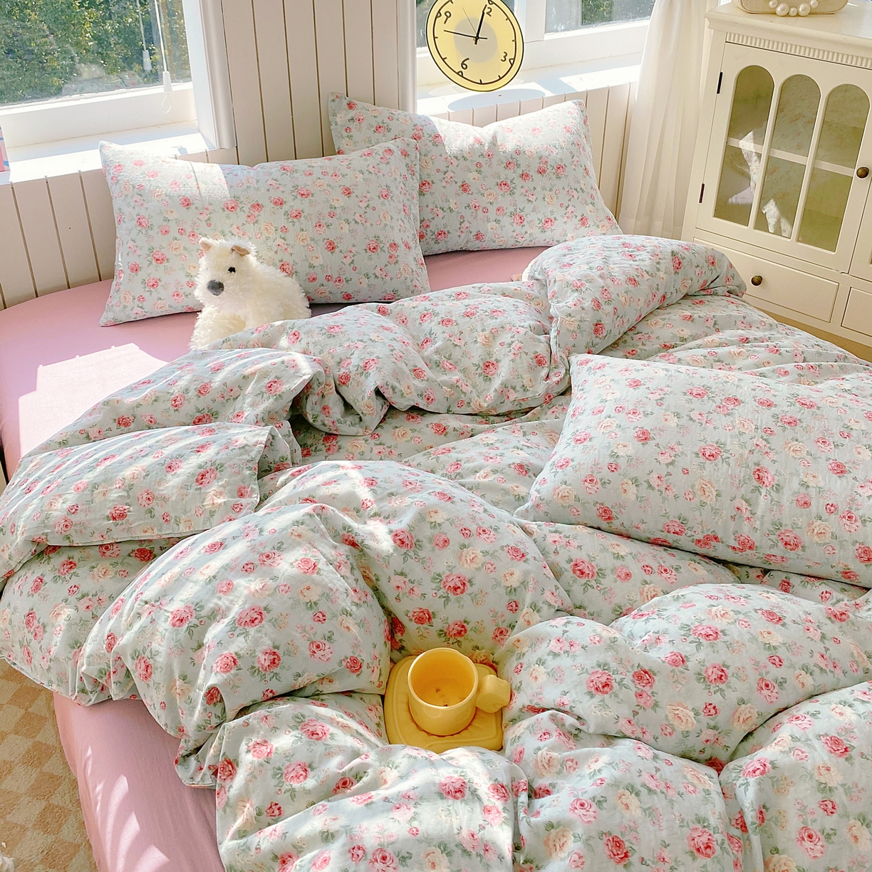 91家纺网 家纺一手货源 找家纺 春皖家纺 2026新款A类全棉有氧双层纱印花四件套单品系列-四件套 桂语兰庭