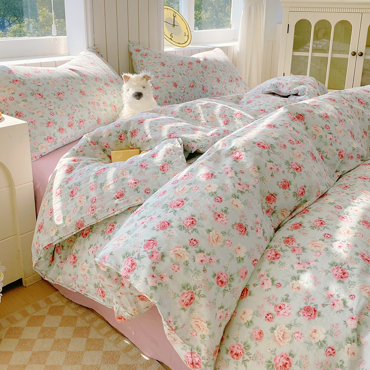 春皖家纺 2026新款A类全棉有氧双层纱印花四件套单品系列-四件套 桂语兰庭