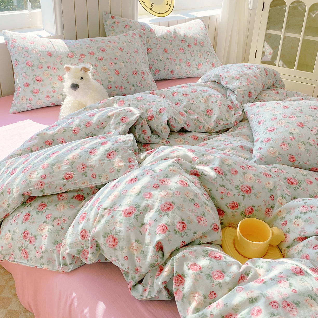 91家纺网 家纺一手货源 找家纺 春皖家纺 2026新款A类全棉有氧双层纱印花四件套单品系列-四件套 桂语兰庭