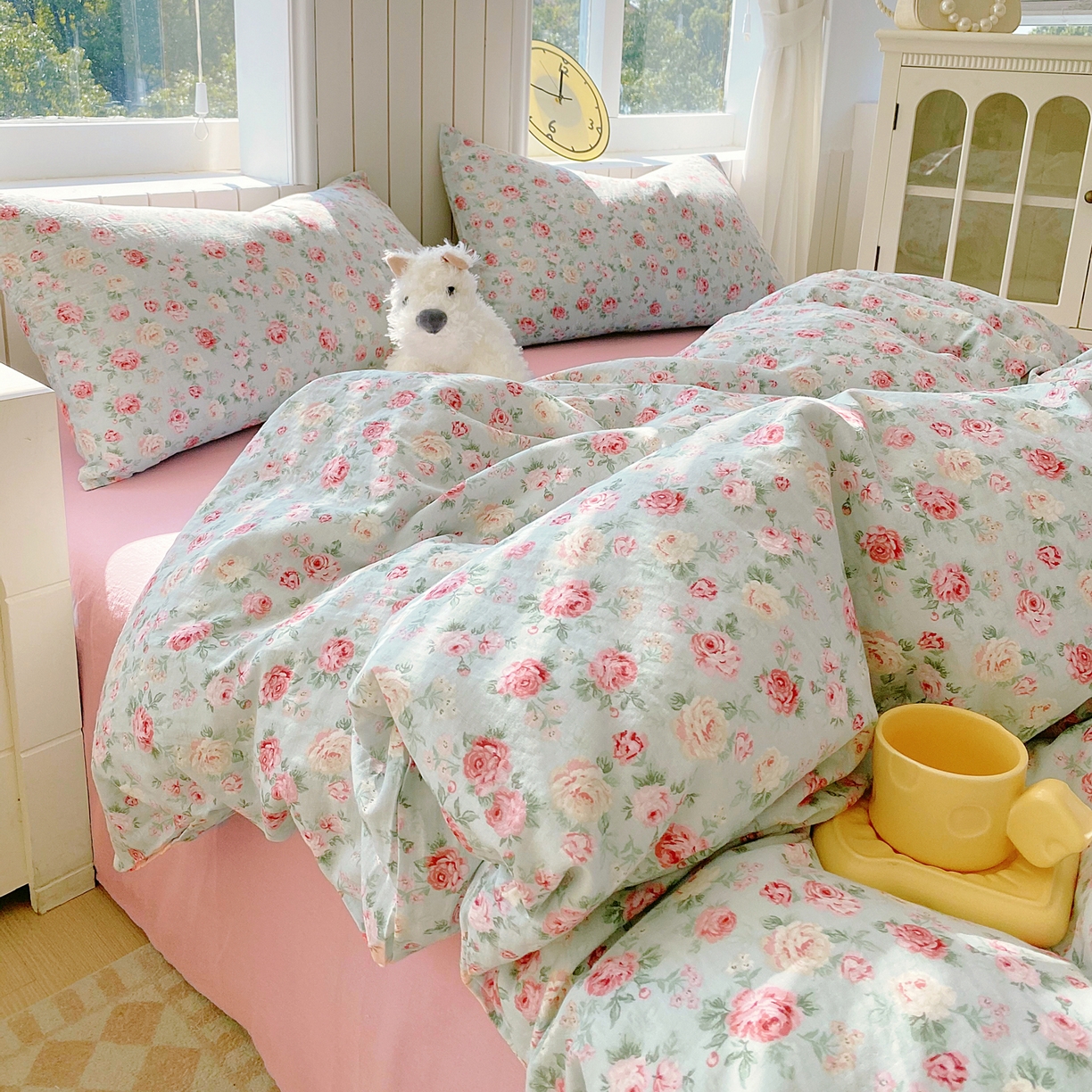 91家纺网 家纺一手货源 找家纺 春皖家纺 2026新款A类全棉有氧双层纱印花四件套单品系列-四件套 桂语兰庭