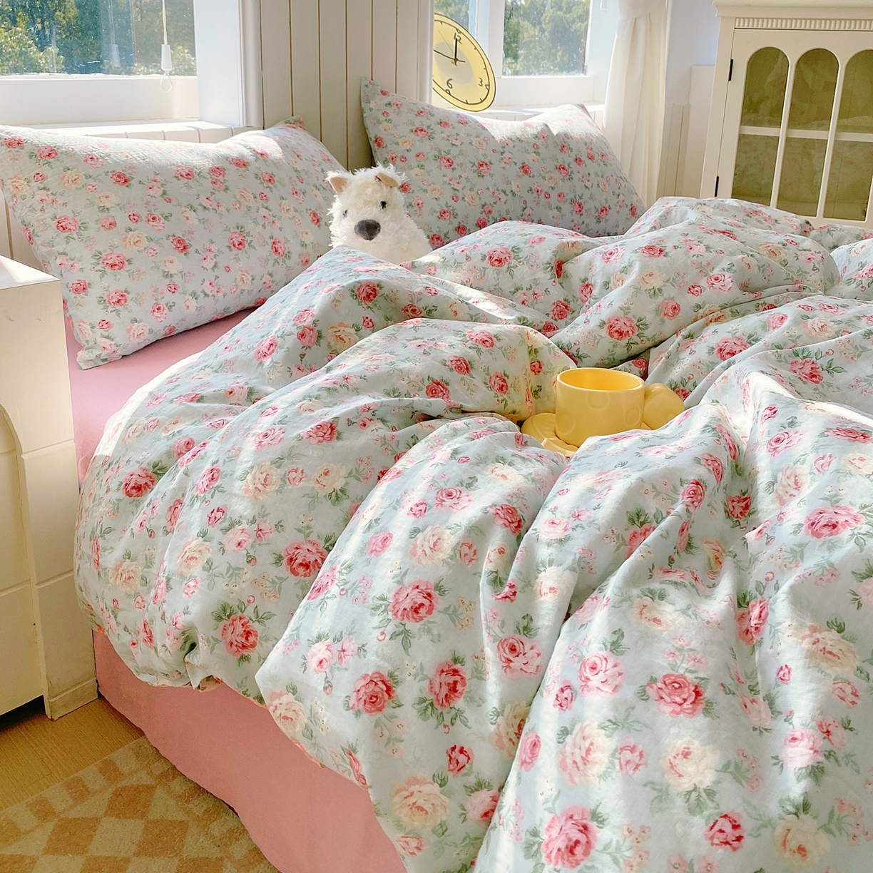 91家纺网 家纺一手货源 找家纺 春皖家纺 2026新款A类全棉有氧双层纱印花四件套单品系列-四件套 桂语兰庭