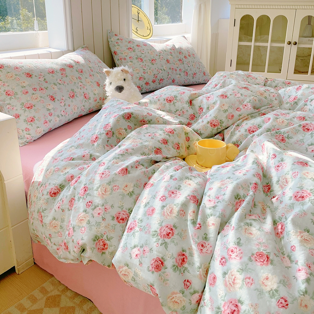 91家纺网 家纺一手货源 找家纺 春皖家纺 2026新款A类全棉有氧双层纱印花四件套单品系列-四件套 桂语兰庭