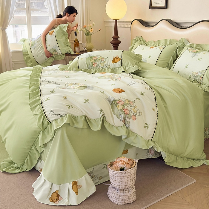 91家纺网 家纺一手货源 找家纺 （总）爱彼家纺 2026春夏新款法式油画格调双拼印花贡棉轻奢高端四件套-油画系列