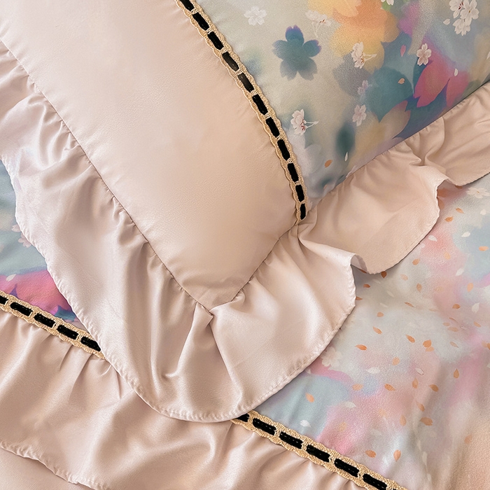 91家纺网 家纺一手货源 找家纺 爱彼家纺 2026春夏新款法式油画格调双拼印花贡棉轻奢高端四件套-油画系列 油画-蝶舞