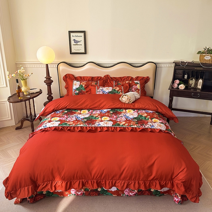 91家纺网 家纺一手货源 找家纺 爱彼家纺 2026春夏新款法式油画格调双拼印花贡棉轻奢高端四件套-油画系列 油画-繁花