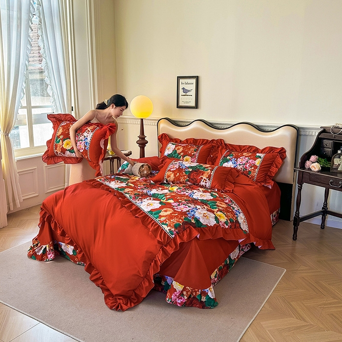 爱彼家纺 2026春夏新款法式油画格调双拼印花贡棉轻奢高端四件套-油画系列 油画-繁花