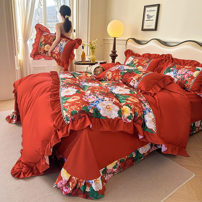 91家纺网 家纺一手货源 找家纺 爱彼家纺 2026春夏新款法式油画格调双拼印花贡棉轻奢高端四件套-油画系列 油画-繁花