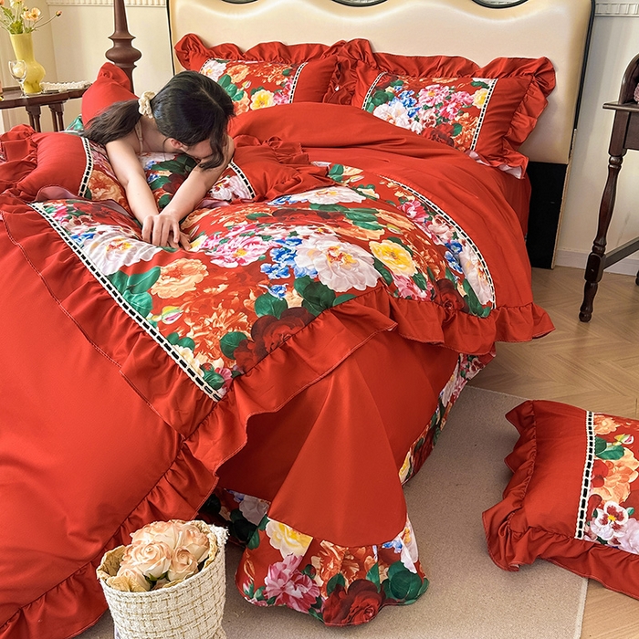 91家纺网 家纺一手货源 找家纺 爱彼家纺 2026春夏新款法式油画格调双拼印花贡棉轻奢高端四件套-油画系列 油画-繁花