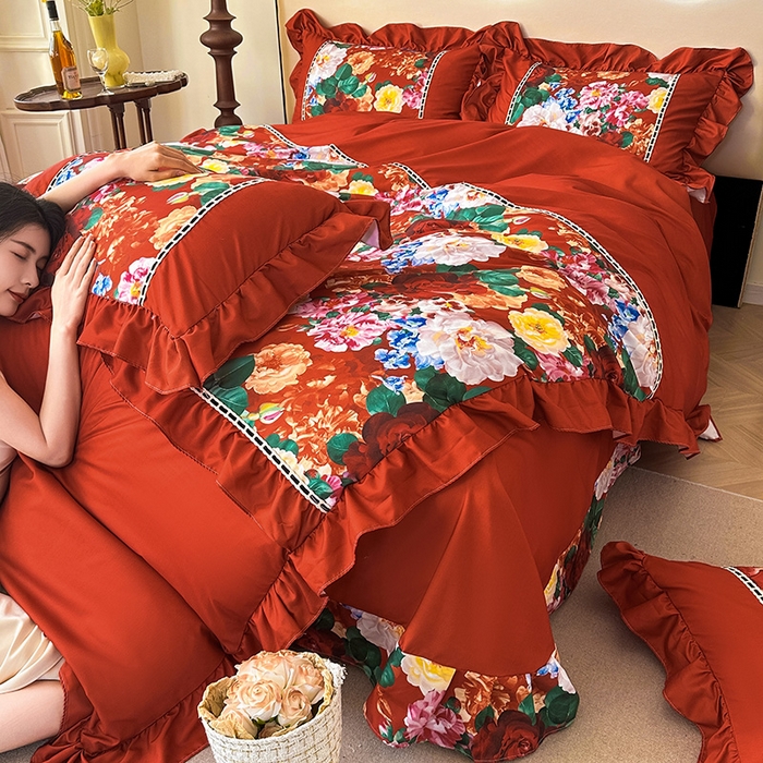 91家纺网 家纺一手货源 找家纺 爱彼家纺 2026春夏新款法式油画格调双拼印花贡棉轻奢高端四件套-油画系列 油画-繁花