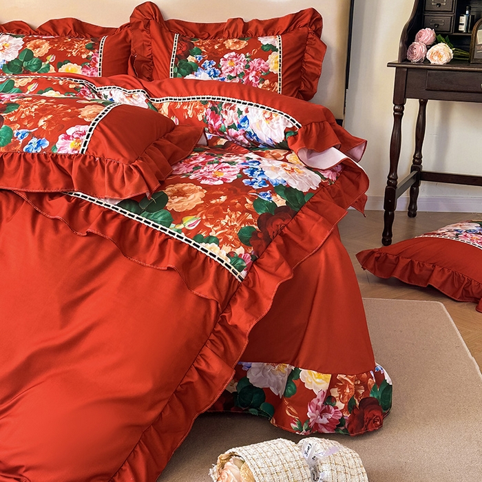 91家纺网 家纺一手货源 找家纺 爱彼家纺 2026春夏新款法式油画格调双拼印花贡棉轻奢高端四件套-油画系列 油画-繁花