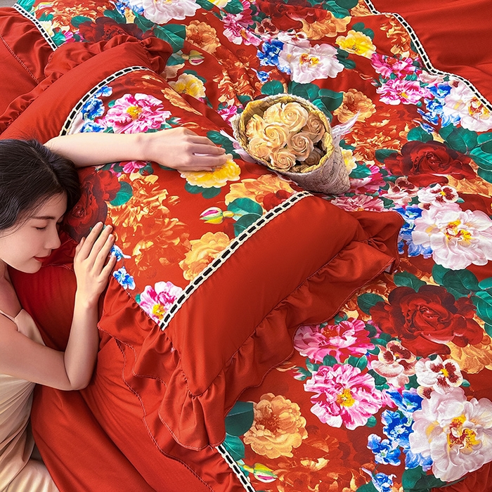 91家纺网 家纺一手货源 找家纺 爱彼家纺 2026春夏新款法式油画格调双拼印花贡棉轻奢高端四件套-油画系列 油画-繁花