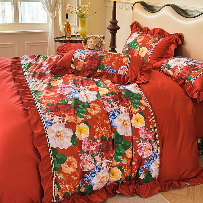 91家纺网 家纺一手货源 找家纺 爱彼家纺 2026春夏新款法式油画格调双拼印花贡棉轻奢高端四件套-油画系列 油画-繁花