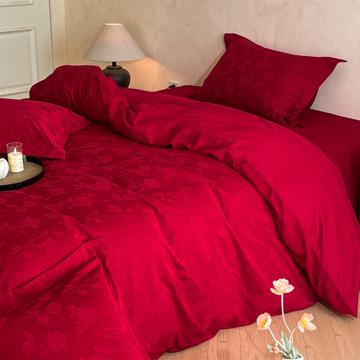 91家纺网 家纺一手货源 找家纺 笙意家纺 2026新款婚庆A版全棉60支亮面提花B版40支13372全棉四件套 岁月留声