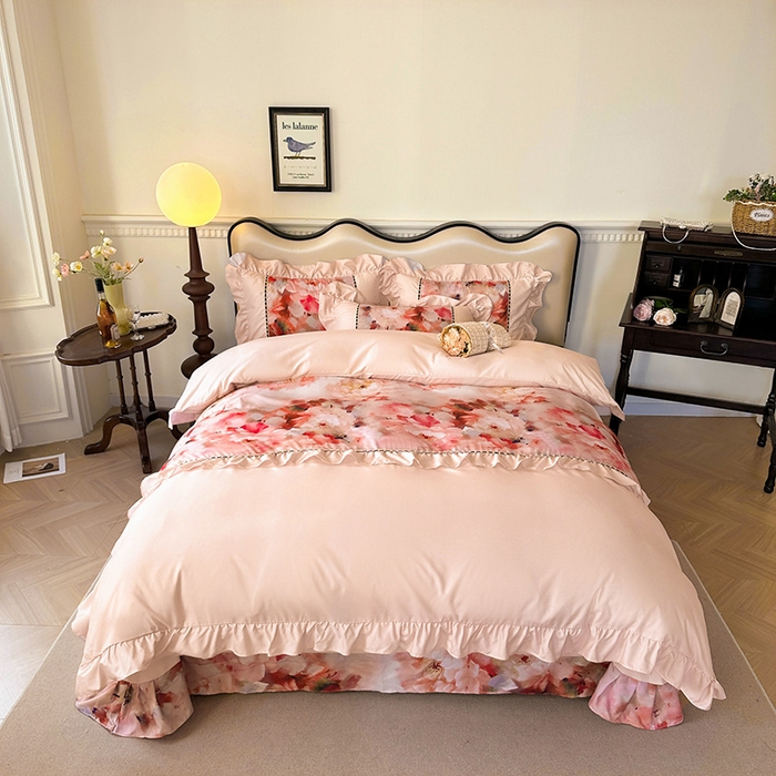 91家纺网 家纺一手货源 找家纺 爱彼家纺 2026春夏新款法式油画格调双拼印花贡棉轻奢高端四件套-油画系列 油画-国色天香