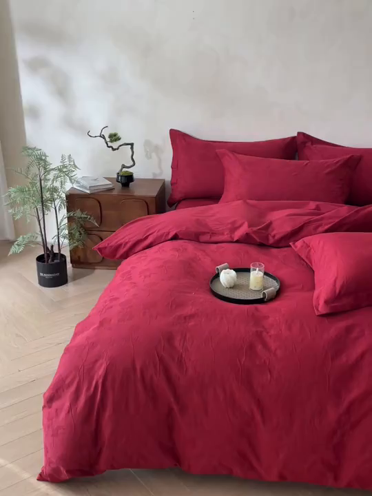 91家纺网 家纺一手货源 找家纺 笙意家纺 2026新款婚庆A版全棉60支亮面提花B版40支13372全棉四件套 岁月留声