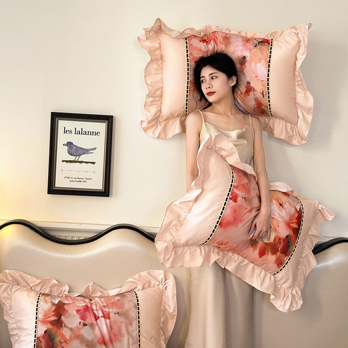 91家纺网 家纺一手货源 找家纺 爱彼家纺 2026春夏新款法式油画格调双拼印花贡棉轻奢高端四件套-油画系列 油画-国色天香