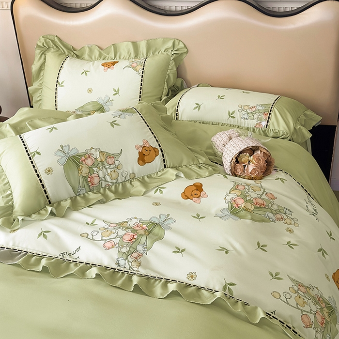 91家纺网 家纺一手货源 找家纺 爱彼家纺 2026春夏新款法式油画格调双拼印花贡棉轻奢高端四件套-油画系列 油画-蓝铃花