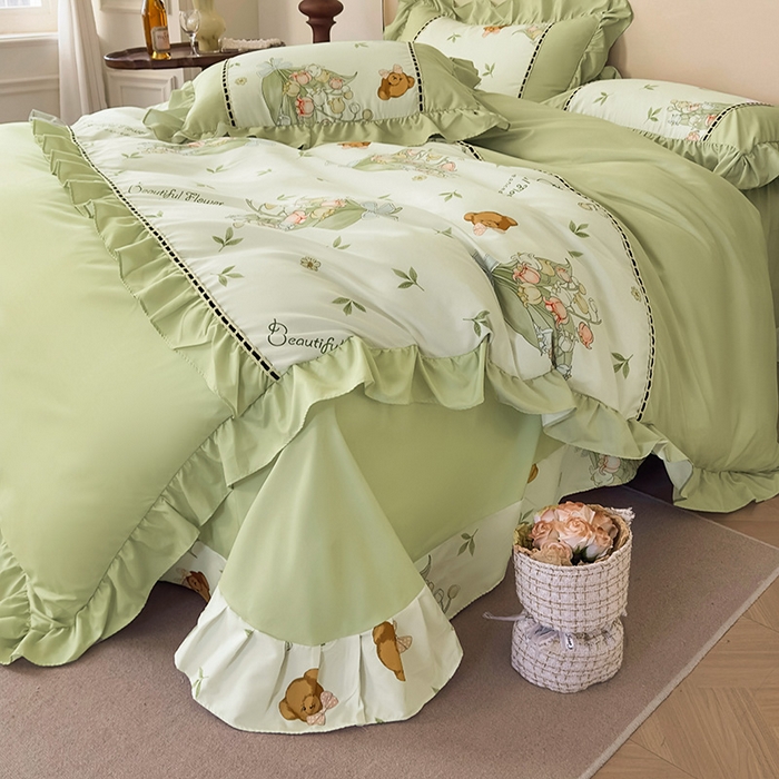 91家纺网 家纺一手货源 找家纺 爱彼家纺 2026春夏新款法式油画格调双拼印花贡棉轻奢高端四件套-油画系列 油画-蓝铃花