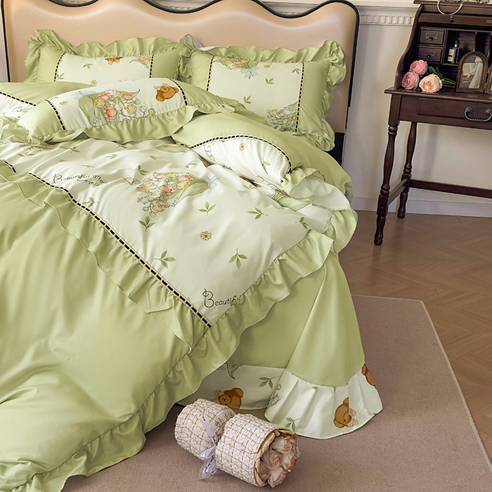 91家纺网 家纺一手货源 找家纺 爱彼家纺 2026春夏新款法式油画格调双拼印花贡棉轻奢高端四件套-油画系列 油画-蓝铃花