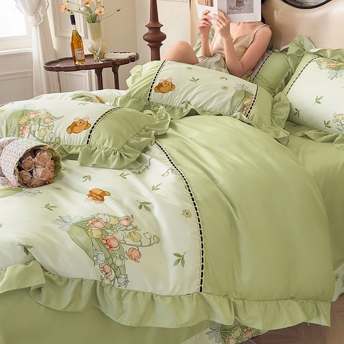 91家纺网 家纺一手货源 找家纺 爱彼家纺 2026春夏新款法式油画格调双拼印花贡棉轻奢高端四件套-油画系列 油画-蓝铃花