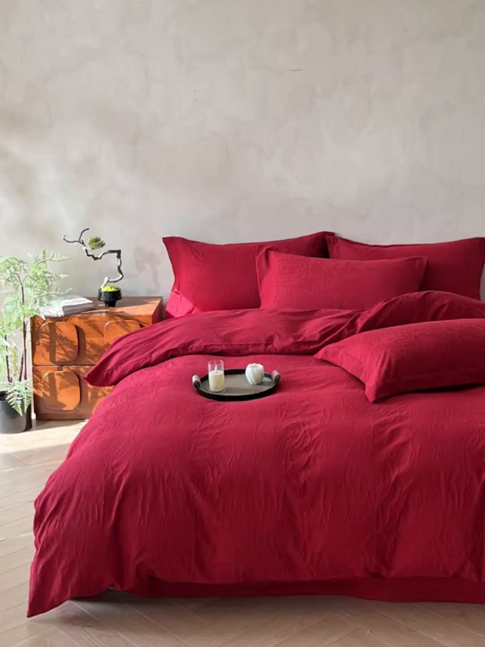 91家纺网 家纺一手货源 找家纺 笙意家纺 2026新款婚庆A版全棉60支亮面提花B版40支13372全棉四件套 玫瑰之恋