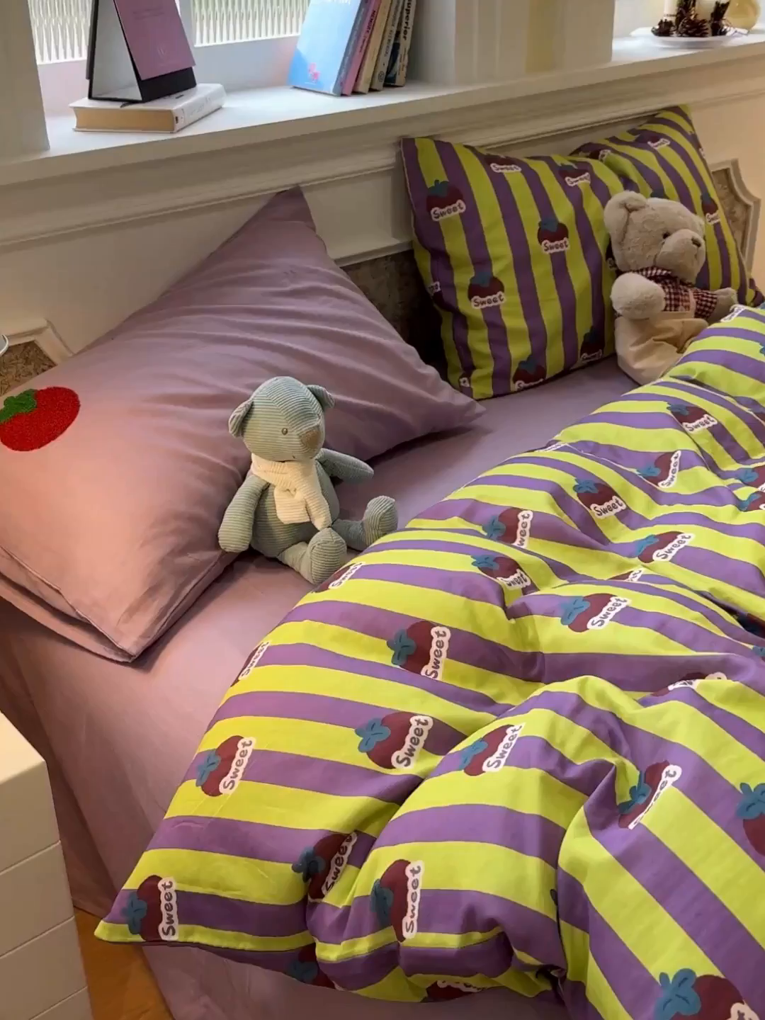 91家纺网 家纺一手货源 找家纺 （总）呗旺鹿 2026新款ins风全棉撞色双层纱毛巾绣甜柿子系列四件套