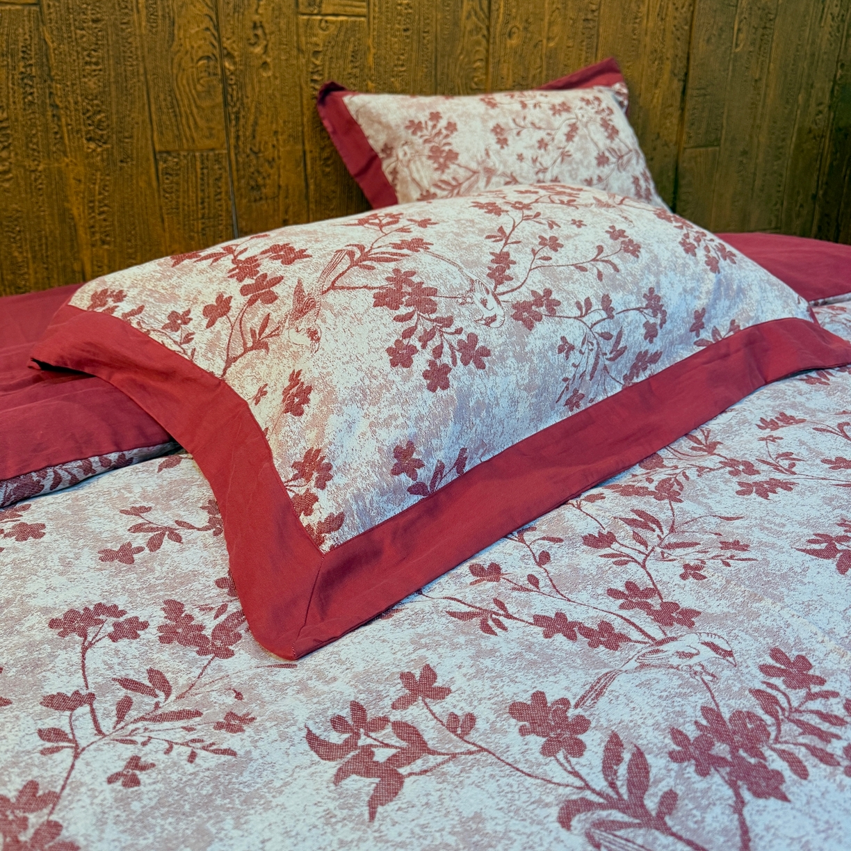 91家纺网 家纺一手货源 找家纺 （总）仰望棉麻双层纱供应链 2026新款全棉纯棉单层色织提花飞边拼角款四件套喜上眉梢