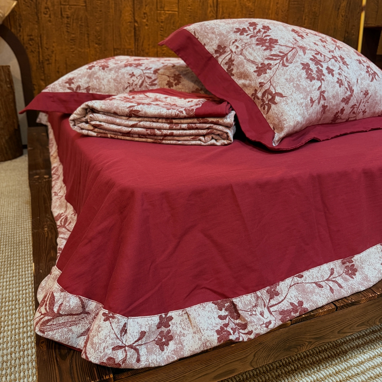 91家纺网 家纺一手货源 找家纺 （总）仰望棉麻双层纱供应链 2026新款全棉纯棉单层色织提花飞边拼角款四件套喜上眉梢