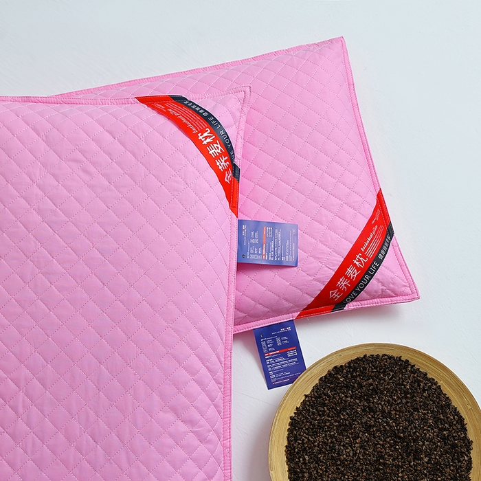 91家纺网 家纺一手货源 找家纺 糖果枕芯 2026新款全棉天然绗绣小方格全荞麦护颈枕保健枕枕头枕芯 荞麦小方格粉色