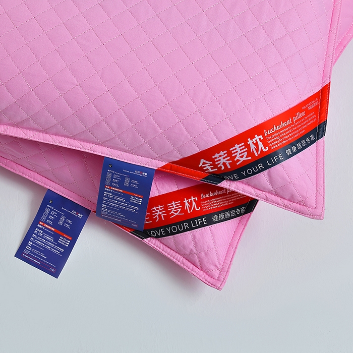 91家纺网 家纺一手货源 找家纺 糖果枕芯 2026新款全棉天然绗绣小方格全荞麦护颈枕保健枕枕头枕芯 荞麦小方格粉色