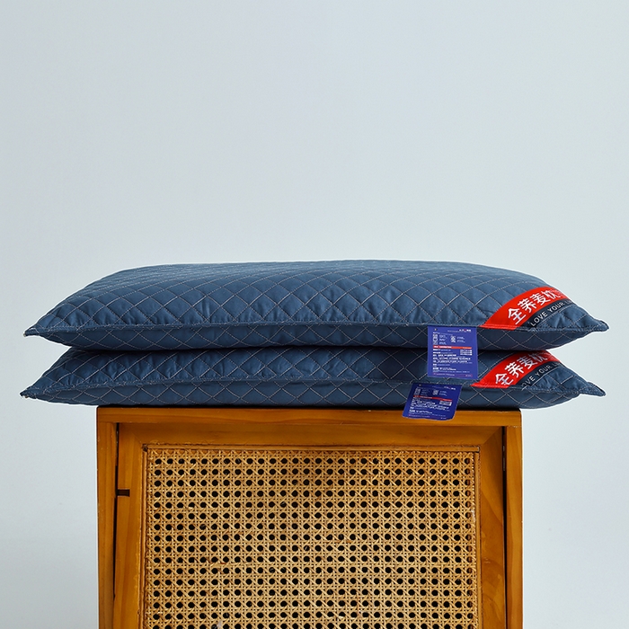 91家纺网 家纺一手货源 找家纺 糖果枕芯 2026新款全棉天然绗绣小方格全荞麦护颈枕保健枕枕头枕芯 荞麦小方格蓝色