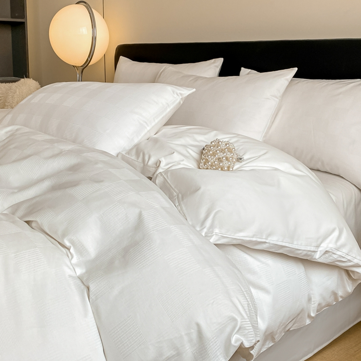 91家纺网 家纺一手货源 找家纺 （总）琪格格纺织 2026新款轻奢长绒棉纯棉高级感提花方格酒店名宿居家四件套