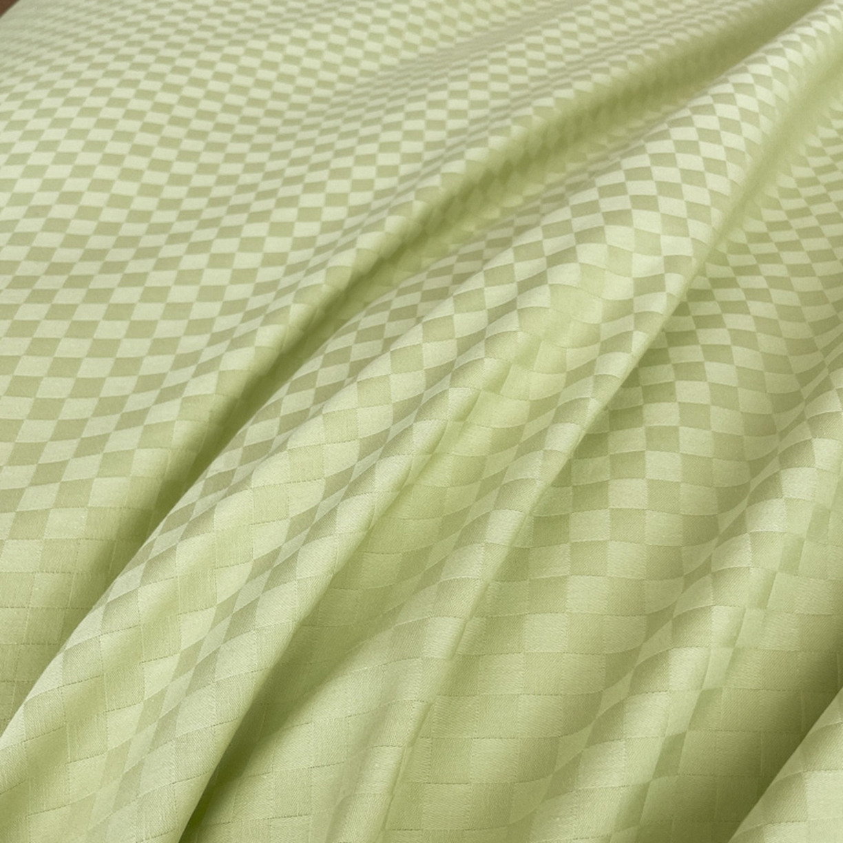 91家纺网 家纺一手货源 找家纺 琪格格纺织 2026新款轻奢长绒棉纯棉高级感提花方格酒店名宿居家四件套 60长绒棉-纯果绿