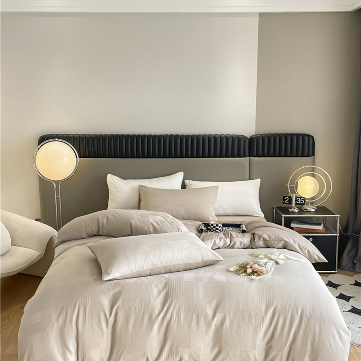 91家纺网 家纺一手货源 找家纺 琪格格纺织 2026新款轻奢长绒棉纯棉高级感提花方格酒店名宿居家四件套 原棉大提花-卡其棕