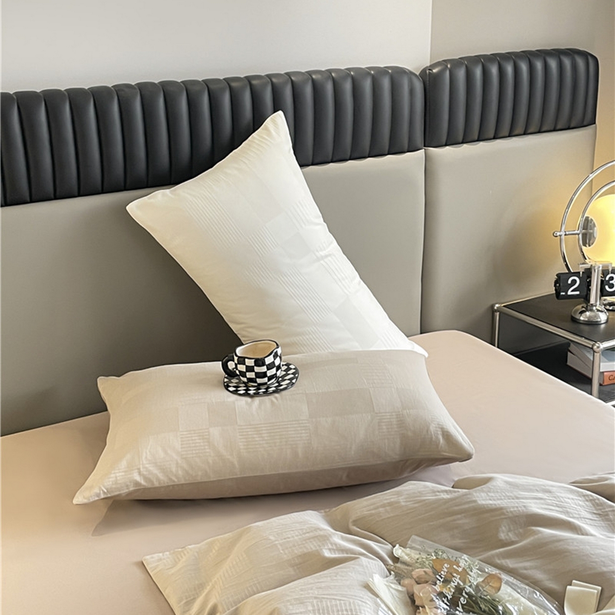 91家纺网 家纺一手货源 找家纺 琪格格纺织 2026新款轻奢长绒棉纯棉高级感提花方格单枕套枕套单件单品枕套 原棉大提花-卡其棕