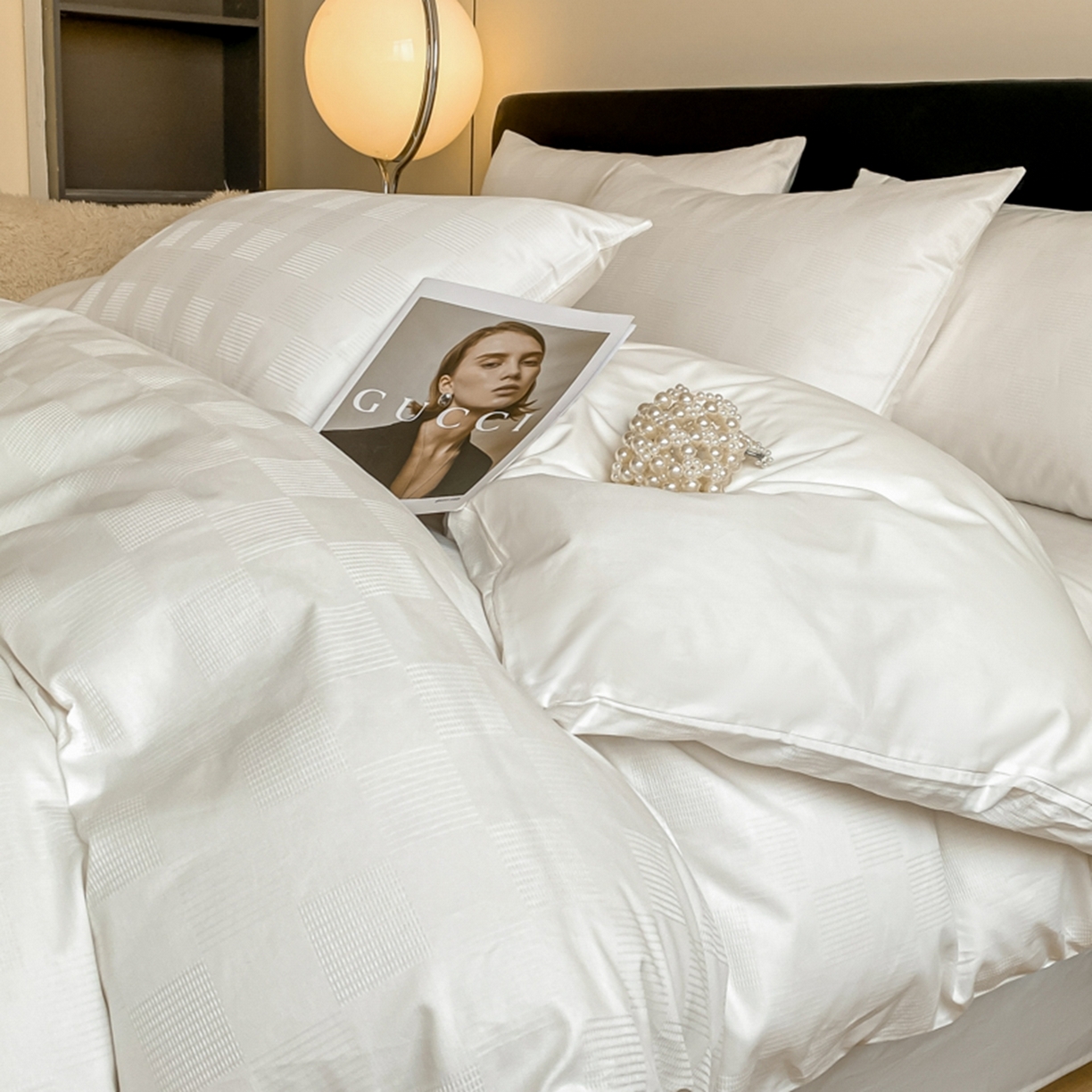 91家纺网 家纺一手货源 找家纺 琪格格纺织 2026新款轻奢长绒棉纯棉高级感提花方格单枕套枕套单件单品枕套 60长绒棉-简格本白