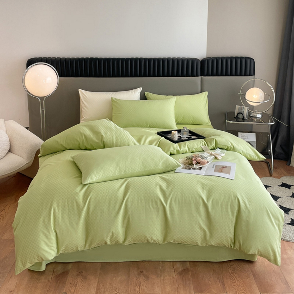 91家纺网 家纺一手货源 找家纺 琪格格纺织 2026新款轻奢长绒棉纯棉高级感提花方格单枕套枕套单件单品枕套 60长绒棉-纯果绿