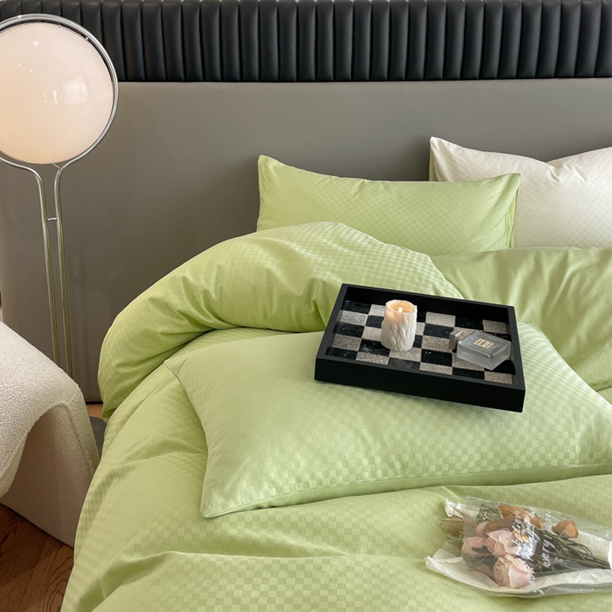 91家纺网 家纺一手货源 找家纺 琪格格纺织 2026新款轻奢长绒棉纯棉高级感提花方格单枕套枕套单件单品枕套 60长绒棉-纯果绿