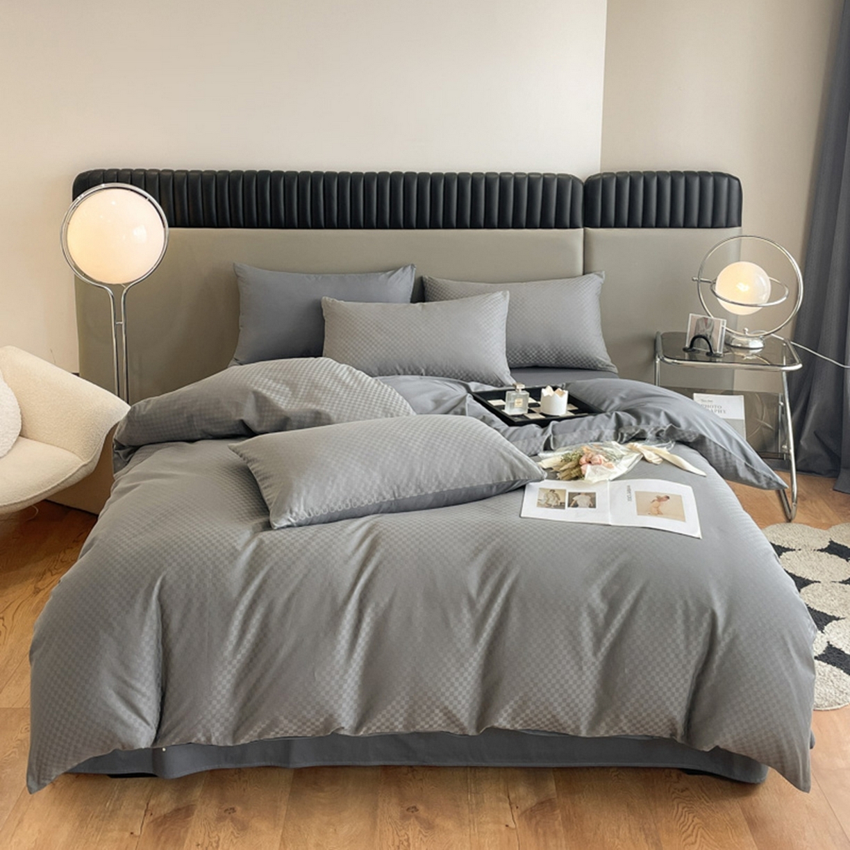 91家纺网 家纺一手货源 找家纺 琪格格纺织 2026新款轻奢长绒棉纯棉高级感提花方格单枕套枕套单件单品枕套 60长绒棉-高级灰