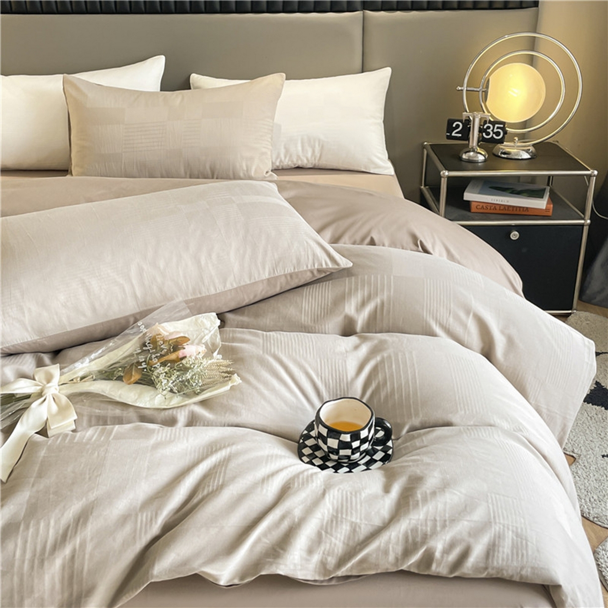 91家纺网 家纺一手货源 找家纺 琪格格纺织 2026新款轻奢长绒棉纯棉高级感提花方格单枕套枕套单件单品枕套 原棉大提花-卡其棕