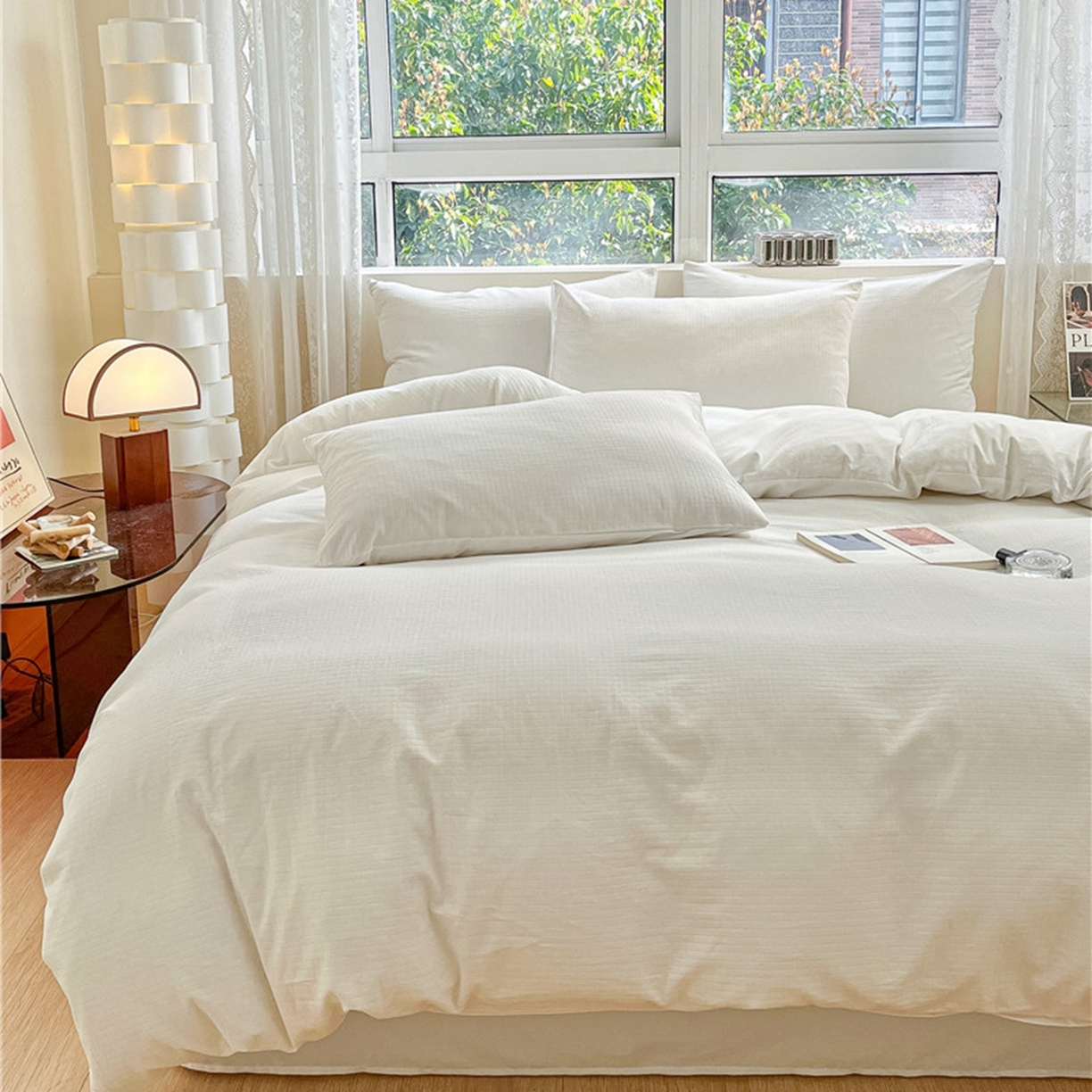 91家纺网 家纺一手货源 找家纺 琪格格纺织 2026新款轻奢长绒棉纯棉高级感提花方格单枕套枕套单件单品枕套 原棉小提花-本白-场景一