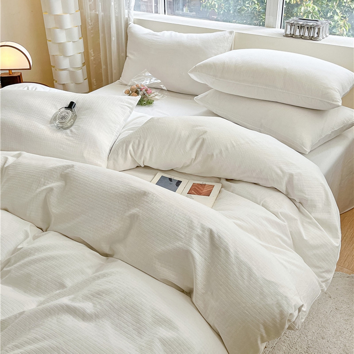 91家纺网 家纺一手货源 找家纺 琪格格纺织 2026新款轻奢长绒棉纯棉高级感提花方格单枕套枕套单件单品枕套 原棉小提花-本白-场景一