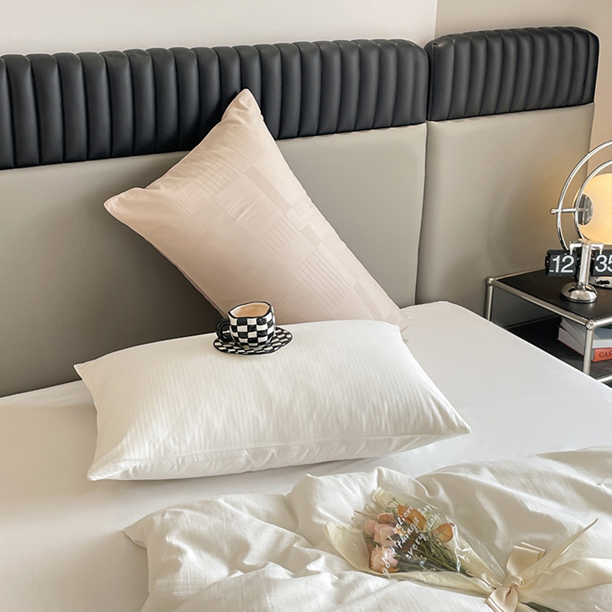 琪格格纺织 2026新款轻奢长绒棉纯棉高级感提花方格单枕套枕套单件单品枕套 原棉小提花-本白-场景二