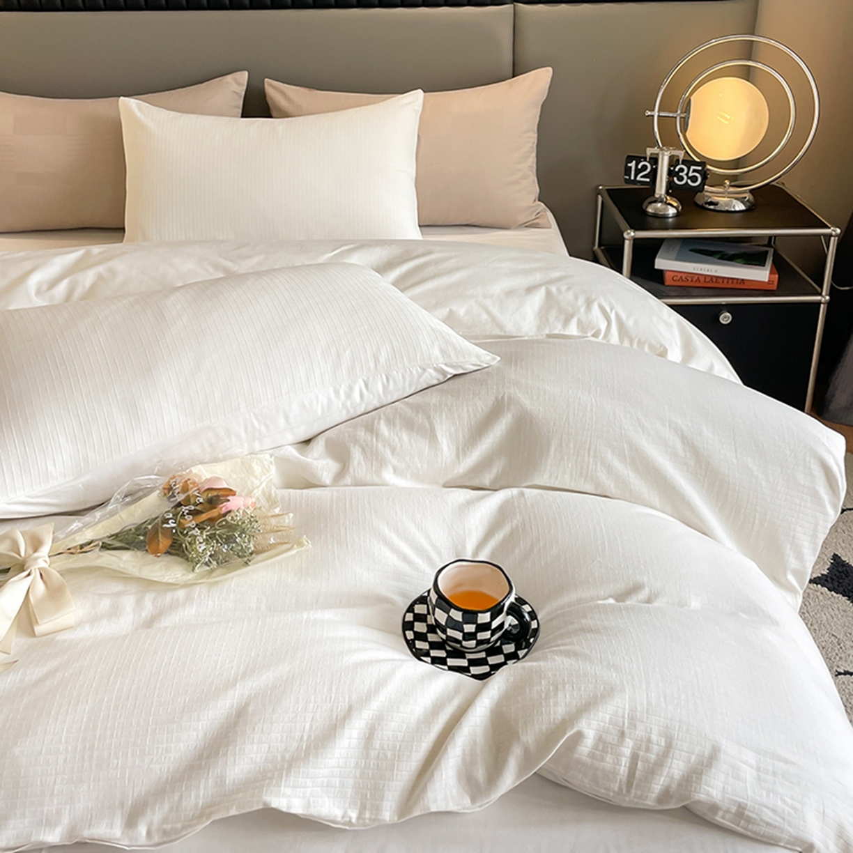 91家纺网 家纺一手货源 找家纺 琪格格纺织 2026新款轻奢长绒棉纯棉高级感提花方格单枕套枕套单件单品枕套 原棉小提花-本白-场景二