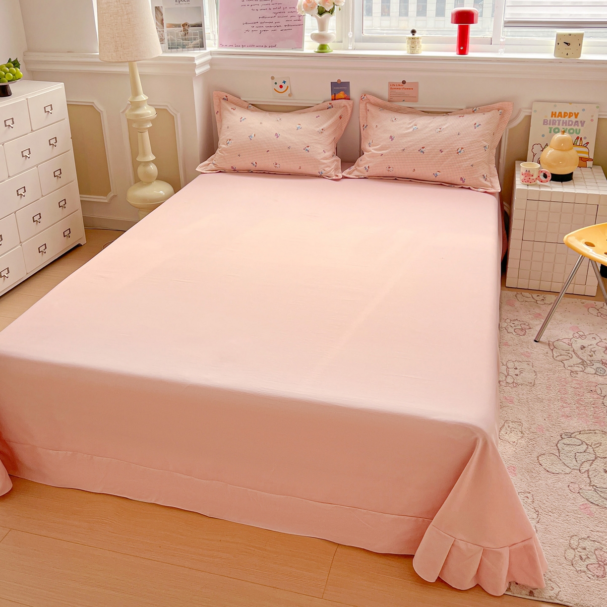 91家纺网 家纺一手货源 找家纺 梦莱斯 2026新款A类古法水洗仿棉云感纱四件套 凯蒂猫