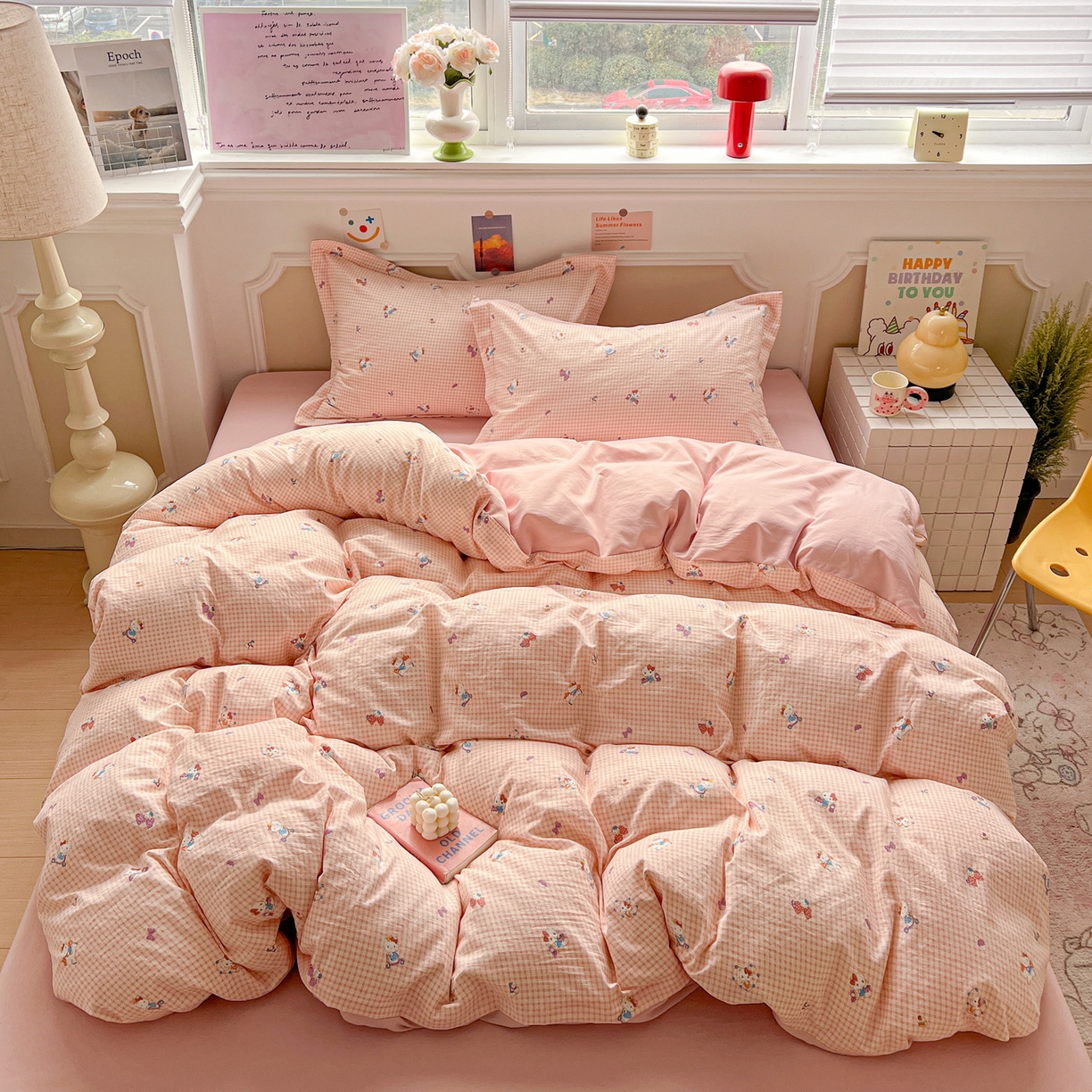 91家纺网 家纺一手货源 找家纺 梦莱斯 2026新款A类古法水洗仿棉云感纱四件套 凯蒂猫