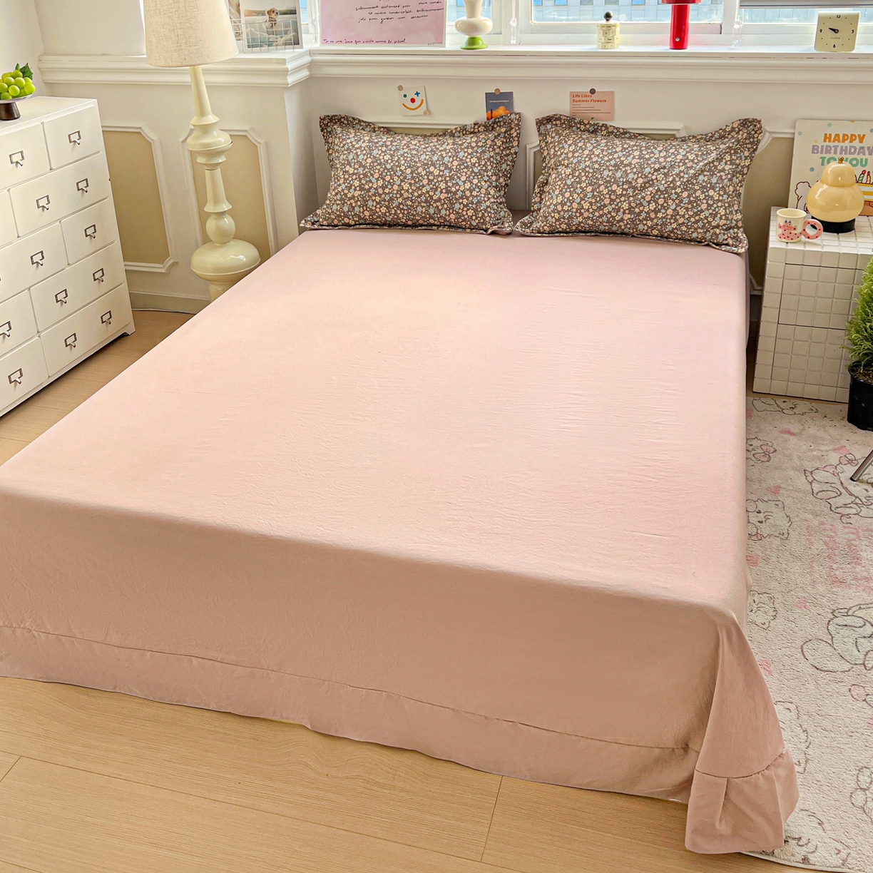 91家纺网 家纺一手货源 找家纺 梦莱斯 2026新款A类古法水洗仿棉云感纱四件套 漫野