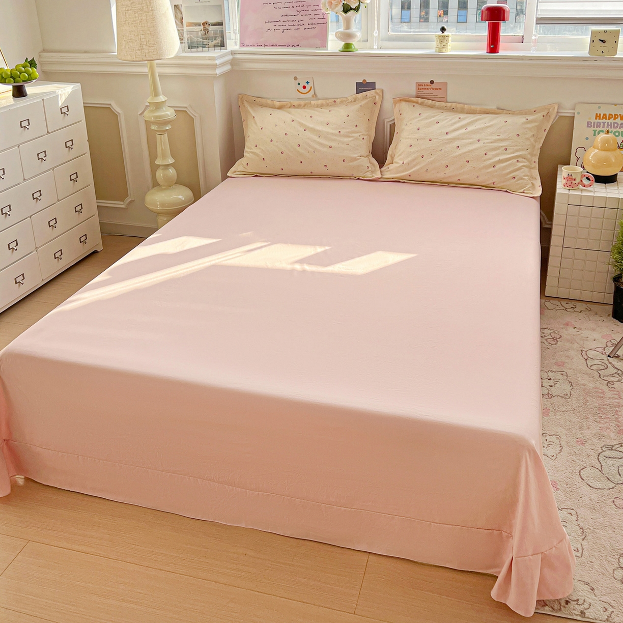 91家纺网 家纺一手货源 找家纺 梦莱斯 2026新款A类古法水洗仿棉云感纱四件套 莓果