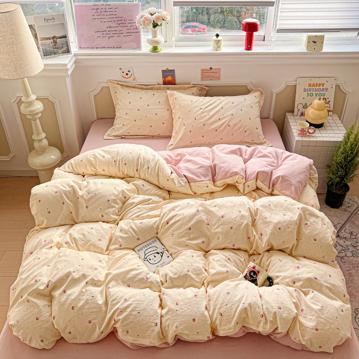 91家纺网 家纺一手货源 找家纺 梦莱斯 2026新款A类古法水洗仿棉云感纱四件套 莓果